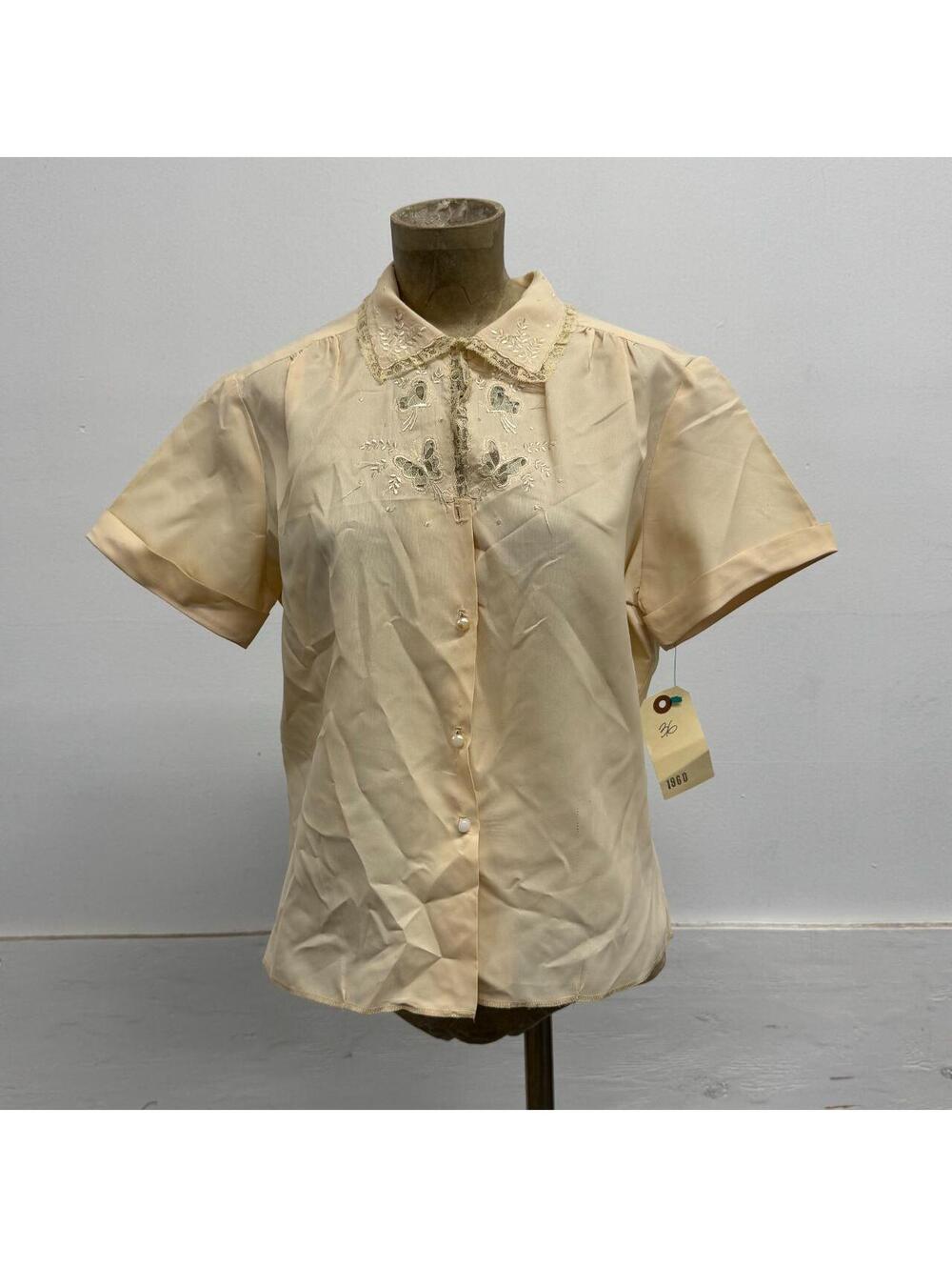 Vintage 1960s/1970s Rhoda Lee Buttercream Butterfly Lace Cutout Blouse